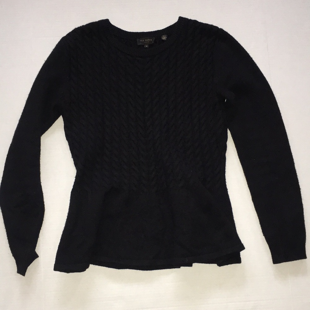 Ted Baker London Black Peplum Crew Neck Sweater | Size 4